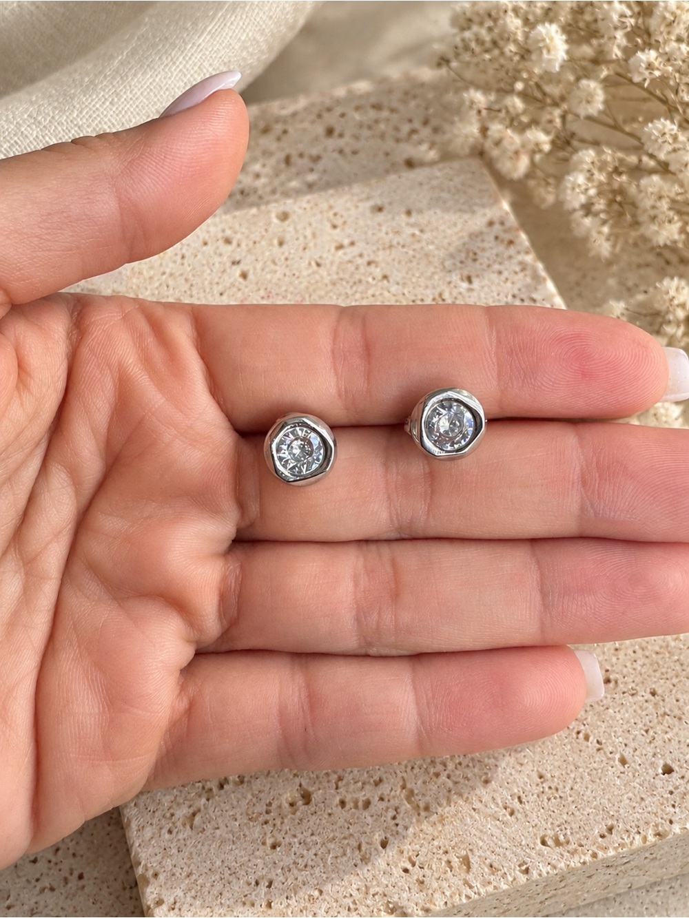 Classic Silver Bezel Stud Earrings - Stainless Steel